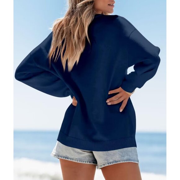 Womens American Flag Sweater Knit Long Sleeve Crew Neck Casual Pullover - Picture 4 of 4